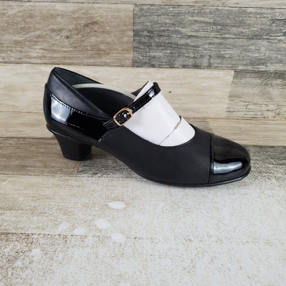 SAS Shoes - SAS Isabel Womens Mary Jane Heel Sz 6.5 W Black Patent Leather Buckle Round Toe